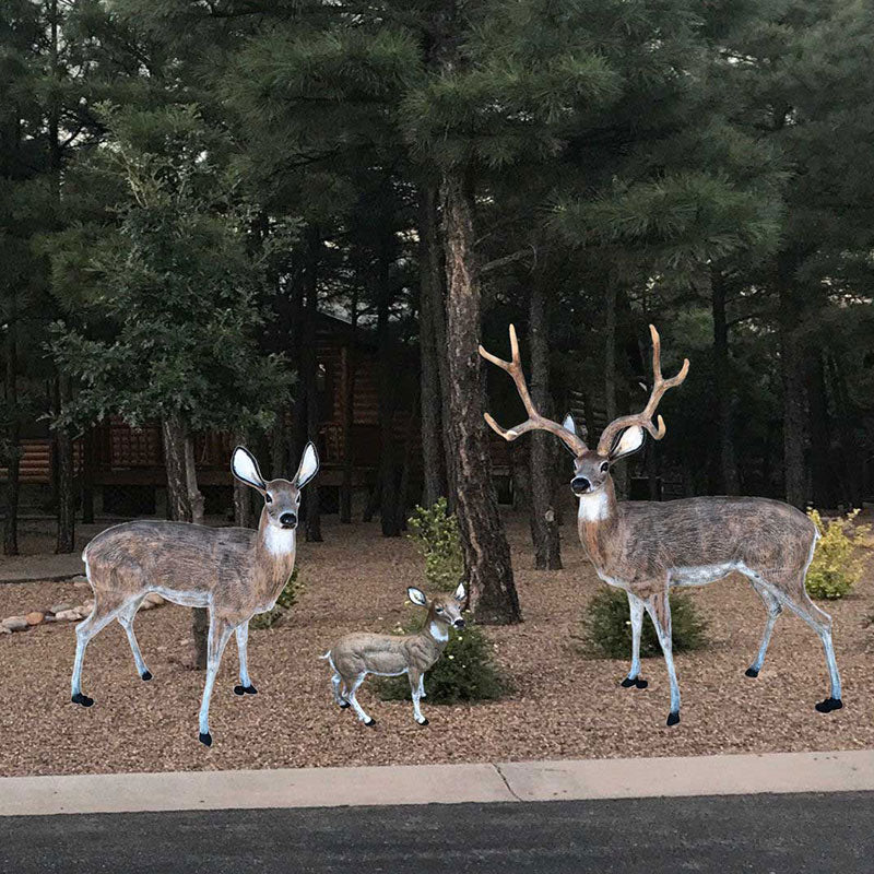 Family of Deer in Natural Color (Set G) Aluminum Garden Statues