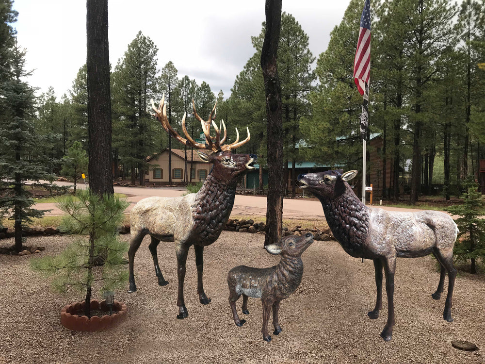 Family of Elk in Natural Color Aluminum Outdoor Statues