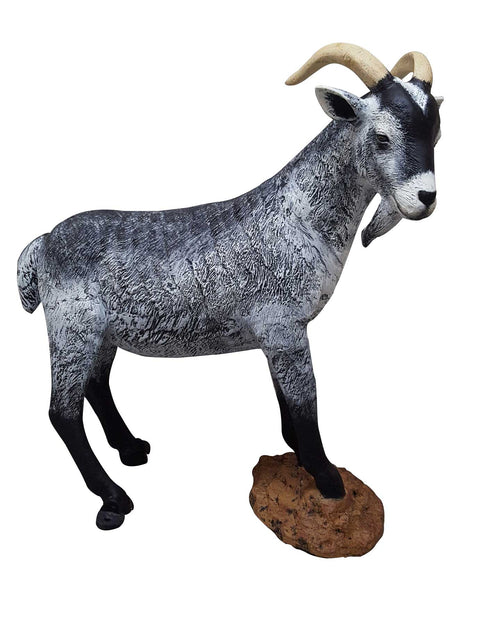 Natural Color (Gray) Goat on a Rock Aluminum Outdoor Statues