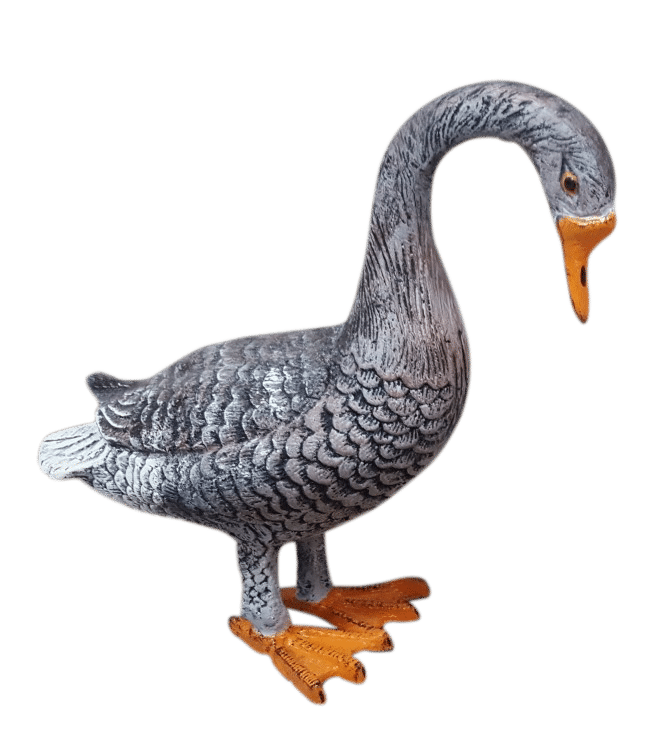 Standing Goose Head Down (Custom Painted Gray) Aluminum Garden Decor