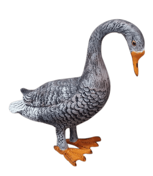 Standing Goose Head Down (Custom Painted Gray) Aluminum Garden Decor