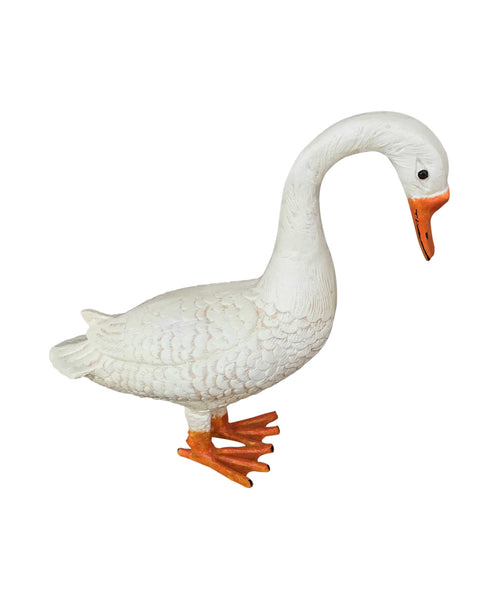 Standing Goose Head Down (Custom Painted White) Aluminum Garden Decor