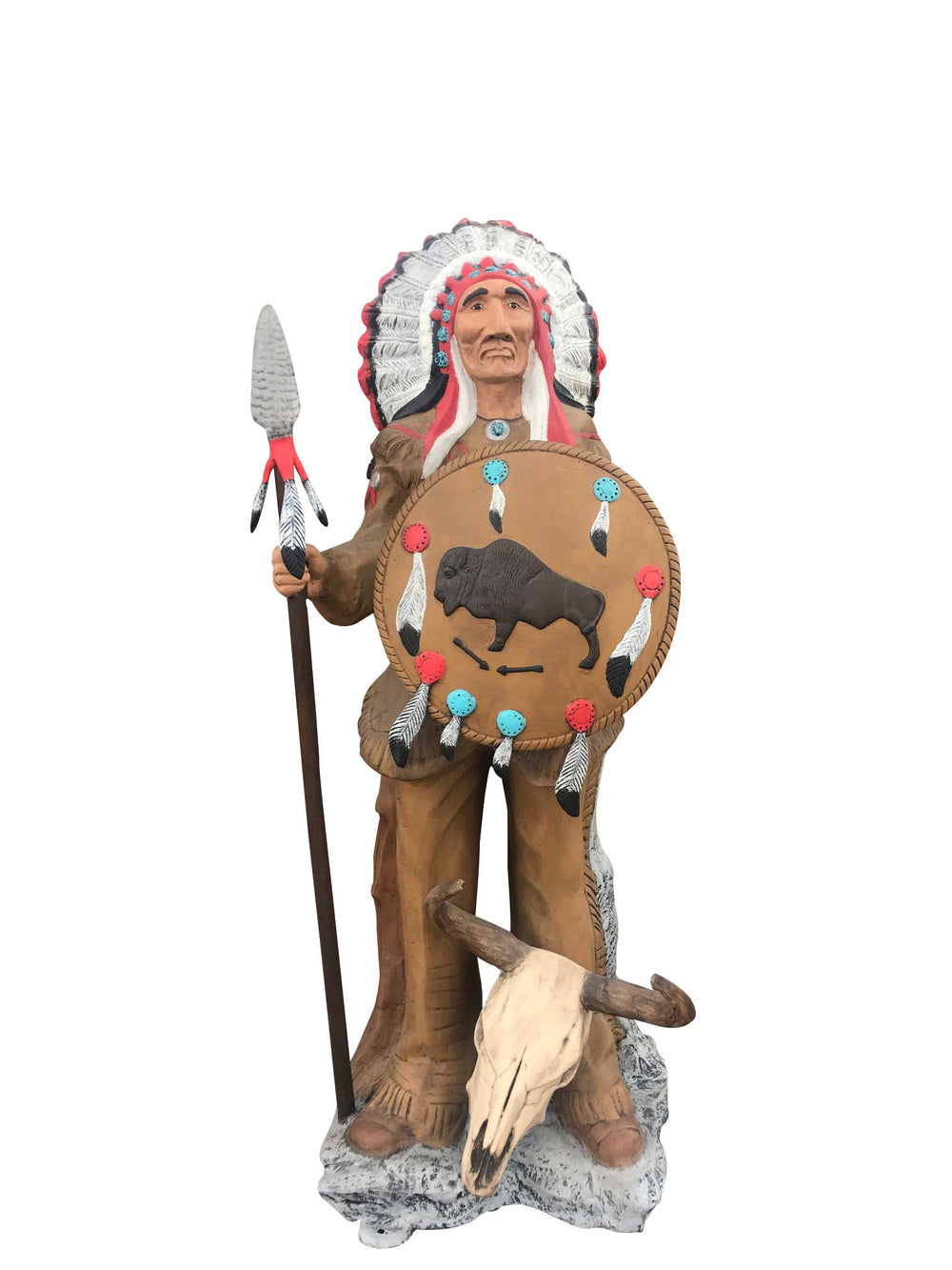 Indian Chief with Shield and Spear Aluminum Indoor/Outdoor Statues