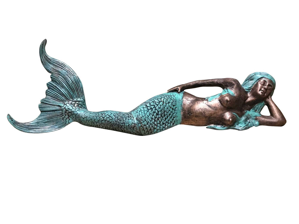Laying Mermaid on Side (Verdi) Aluminum Garden Statues