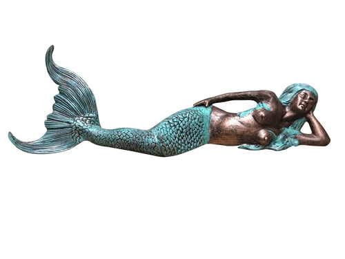 Laying Mermaid on Side (Verdi) Aluminum Garden Statues
