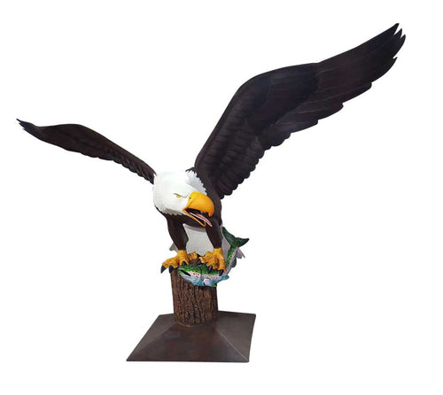 10 Ft Large Flying Bald Eagle on Stump Aluminum Outdoor Statue