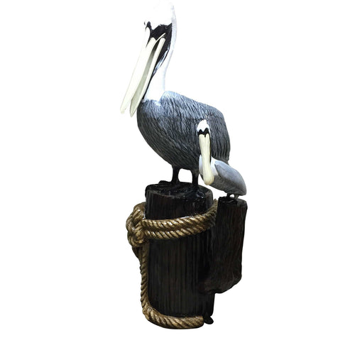 Large Pelican with Baby on Stump Aluminum Outdoor Statues