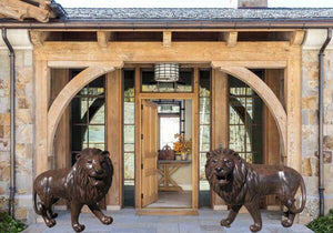 Pair of Large Walking Lion Aluminum Outdoor Statues