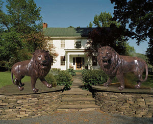 Pair of Large Walking Lion Aluminum Outdoor Statues