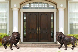 Pair of Large Walking Lion Aluminum Outdoor Statues