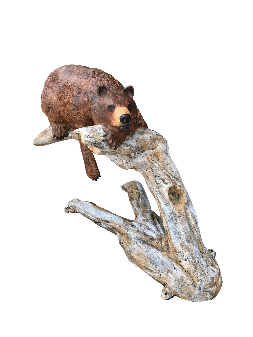 Laying Bear on Tree Branch Aluminum Outdoor Statue Painted Brown