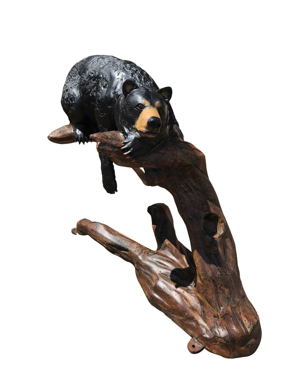 Laying Bear on Tree Branch Aluminum Outdoor Statue Painted Black