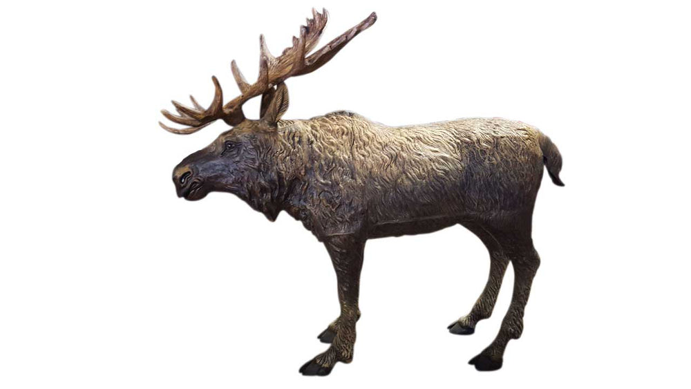 Life Size Moose Natural Colored Antlers Aluminum Outdoor Statues