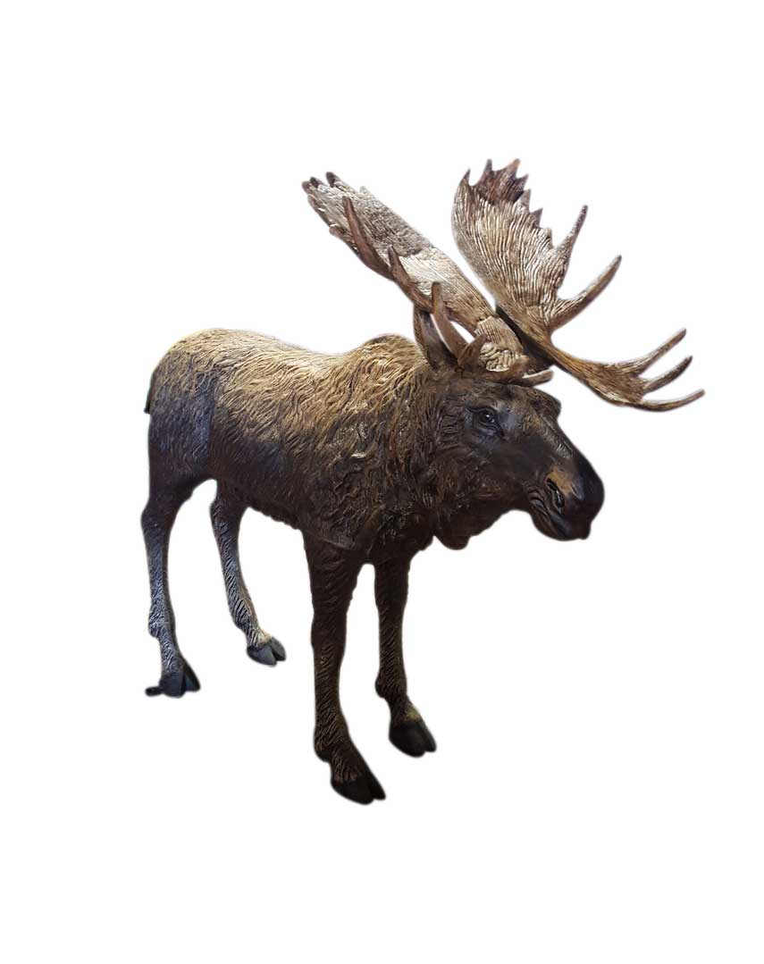Life Size Moose Natural Colored Antlers Aluminum Outdoor Statues