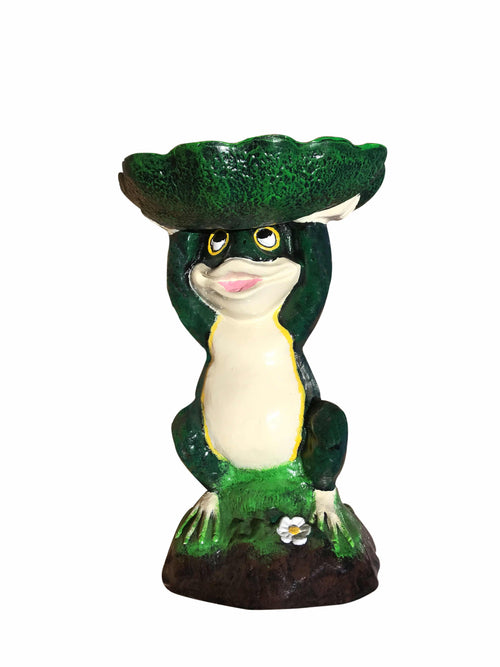Standing Frog with Lily Pad Bowl Aluminum Garden/Outdoor Décor