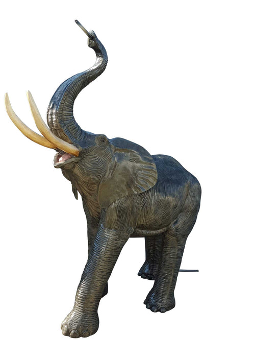6 FT Tall Elephant with Water Spout in Natural Color Aluminum Outdoor Statues