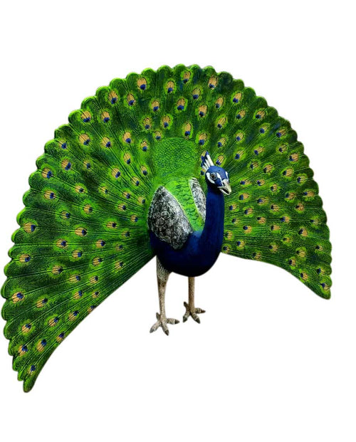 Beautifully Painted Full Flair Tail Peacock Aluminum Garden Statues