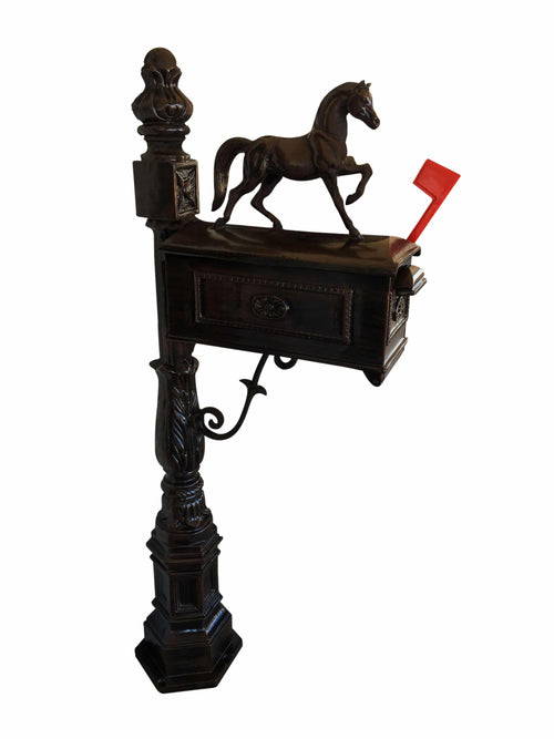 Prancing Horse Above Mailbox Aluminum Outdoor Statues