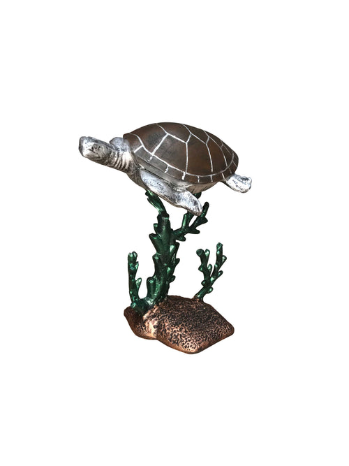 Sea Turtle Custom Painted on Coral Reef Aluminum Garden Statues