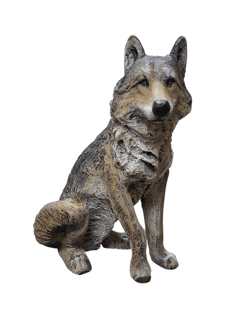Life-like Looking Small Sitting Coyote (Gray) Aluminum Garden Statue