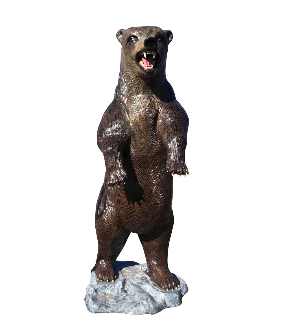Standing 8 ft Bear Aluminum Garden Statue in Natural Color