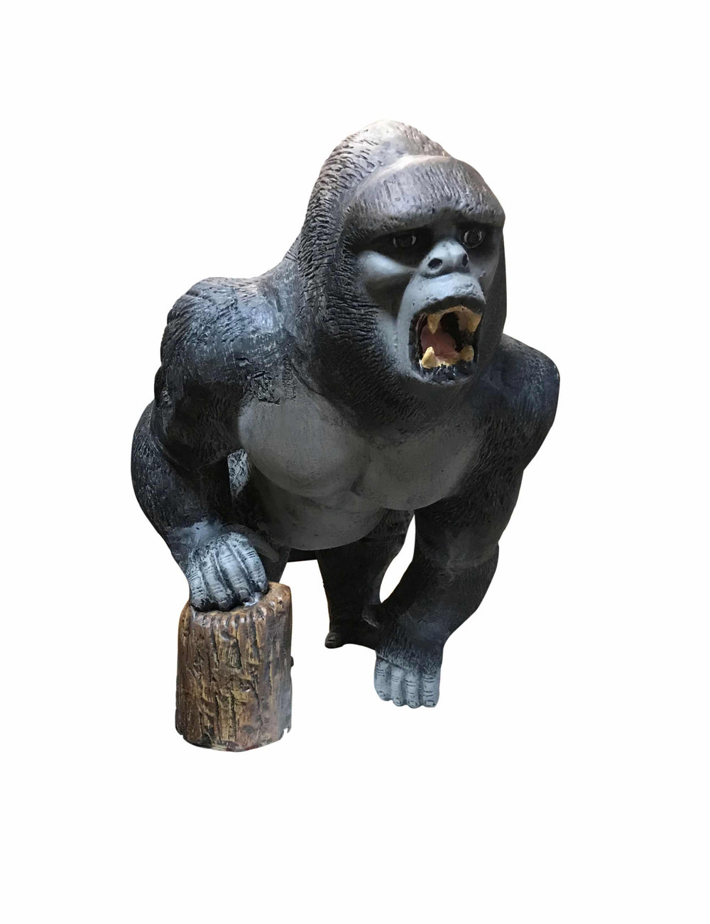 Tall Gorilla 18″ with Arm on Stump in Natural Color Aluminum Indoor/Outdoor Statues